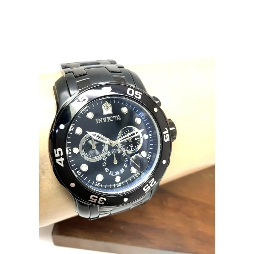 Invicta Men's Watch 0076 Pro Diver Quartz Chronograph Black Stainless Steel